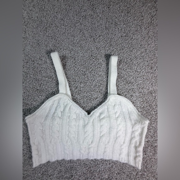 Free People Off White Cable Knit Sweater Crop Knit Bra Bralette – Size M - Picture 2 of 8